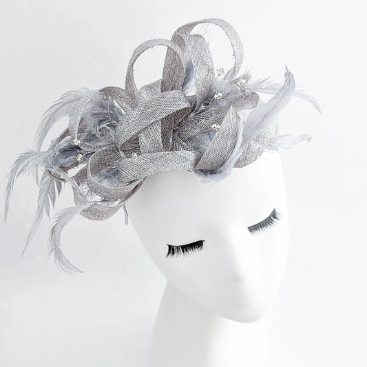 Silver shimmer crystal feather fascinator hat House of Hats
