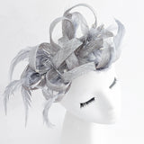 Silver shimmer crystal feather fascinator hat