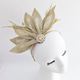 Gold shimmer feather petal fan fascinator hat