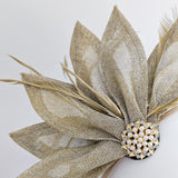 Gold shimmer feather petal fan fascinator hat