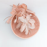 Terracotta dusty pink large feather saucer disc fascinator hat