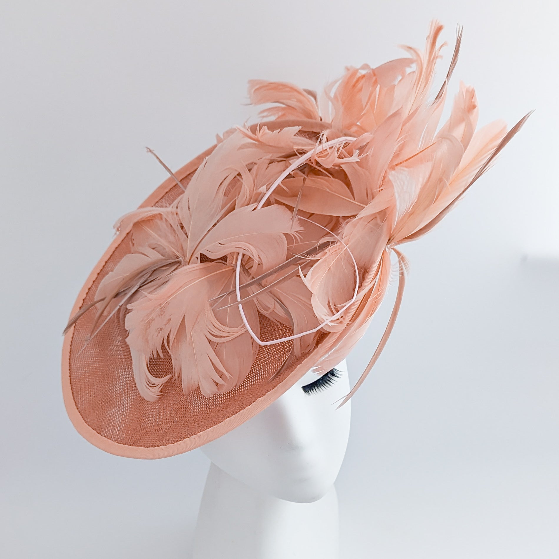 Terracotta dusty pink large feather saucer disc fascinator hat Terracotta dusty pink large feather saucer disc fascinator hat