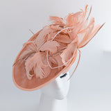 Terracotta dusty pink large feather saucer disc fascinator hat Terracotta dusty pink large feather saucer disc fascinator hat