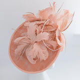 Terracotta dusty pink large feather saucer disc fascinator hat Terracotta dusty pink large feather saucer disc fascinator hat
