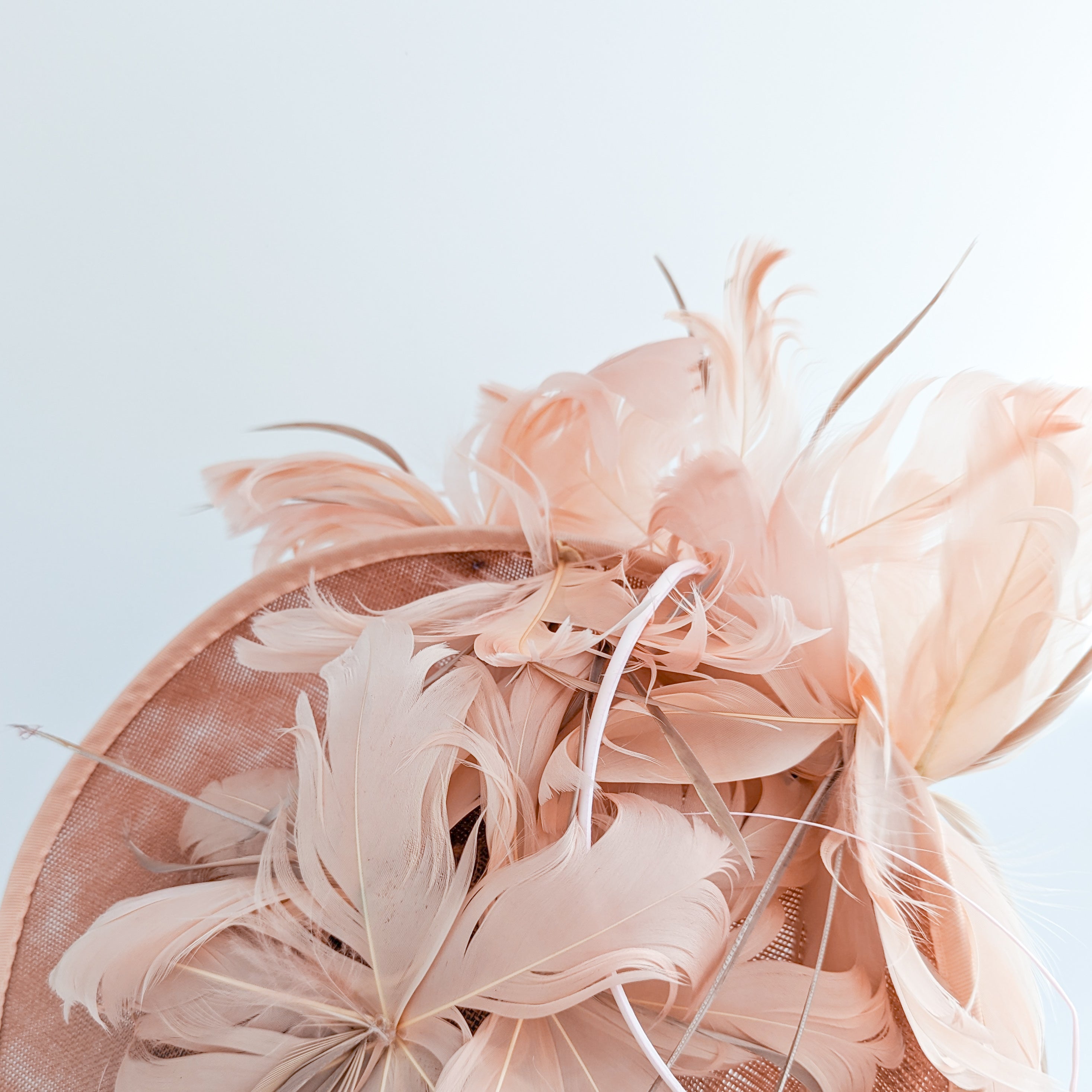 Terracotta dusty pink large feather saucer disc fascinator hat