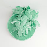 Seafoam mint green feather large saucer disc fascinator hat Seafoam mint green feather large saucer disc fascinator hat