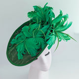 Emerald green feather large saucer disc fascinator hat Emerald green feather large saucer disc fascinator hat