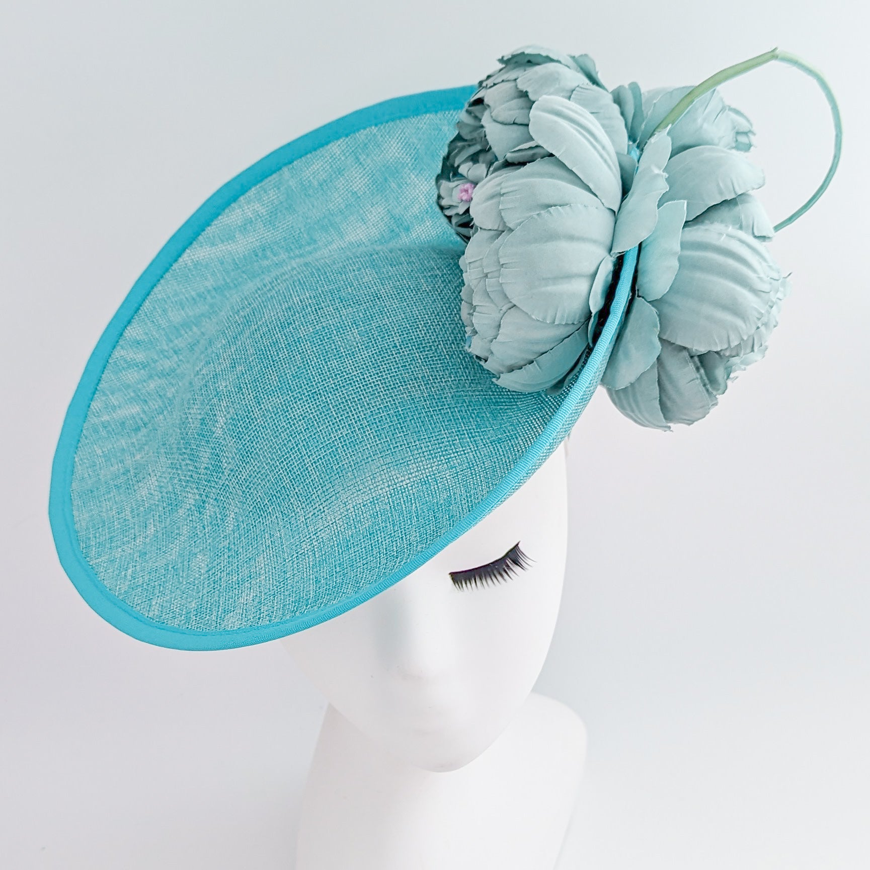 Aqua sky blue large flower saucer disc fascinator hat Aqua sky blue large flower saucer disc fascinator hat