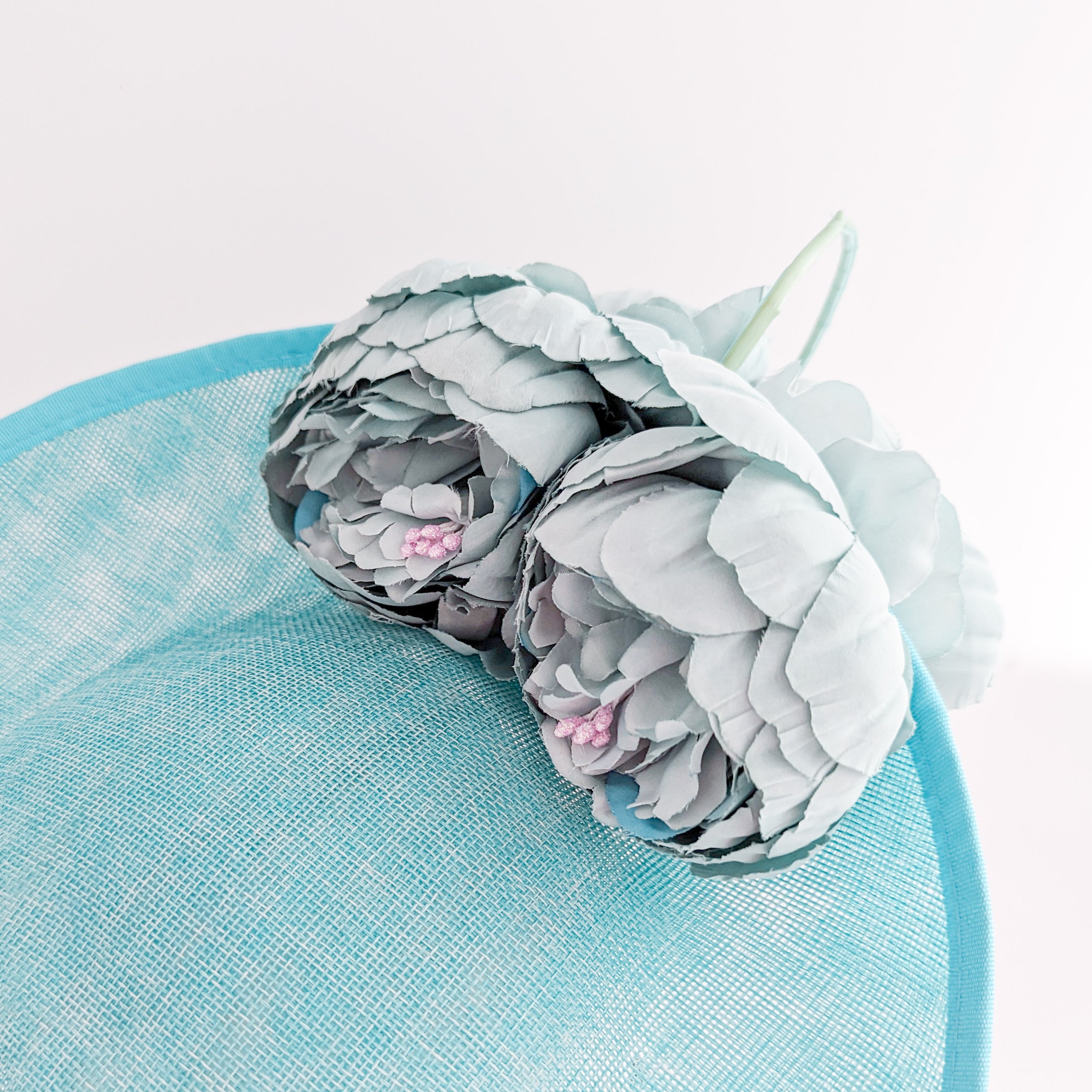Aqua sky blue large flower saucer disc fascinator hat Aqua sky blue large flower saucer disc fascinator hat
