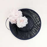 Navy blue light pink large flower saucer disc fascinator hat Navy blue light pink large flower saucer disc fascinator hat