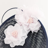 Navy blue light pink large flower saucer disc fascinator hat Navy blue light pink large flower saucer disc fascinator hat