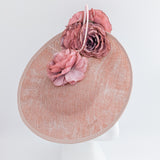 Blush pink large flower saucer disc fascinator hat