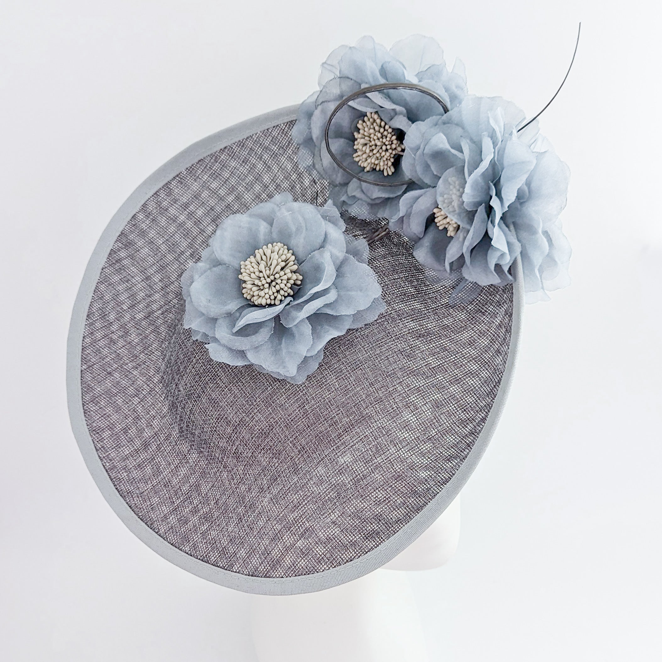 Grey large flower saucer disc fascinator hat Grey large flower saucer disc fascinator hat