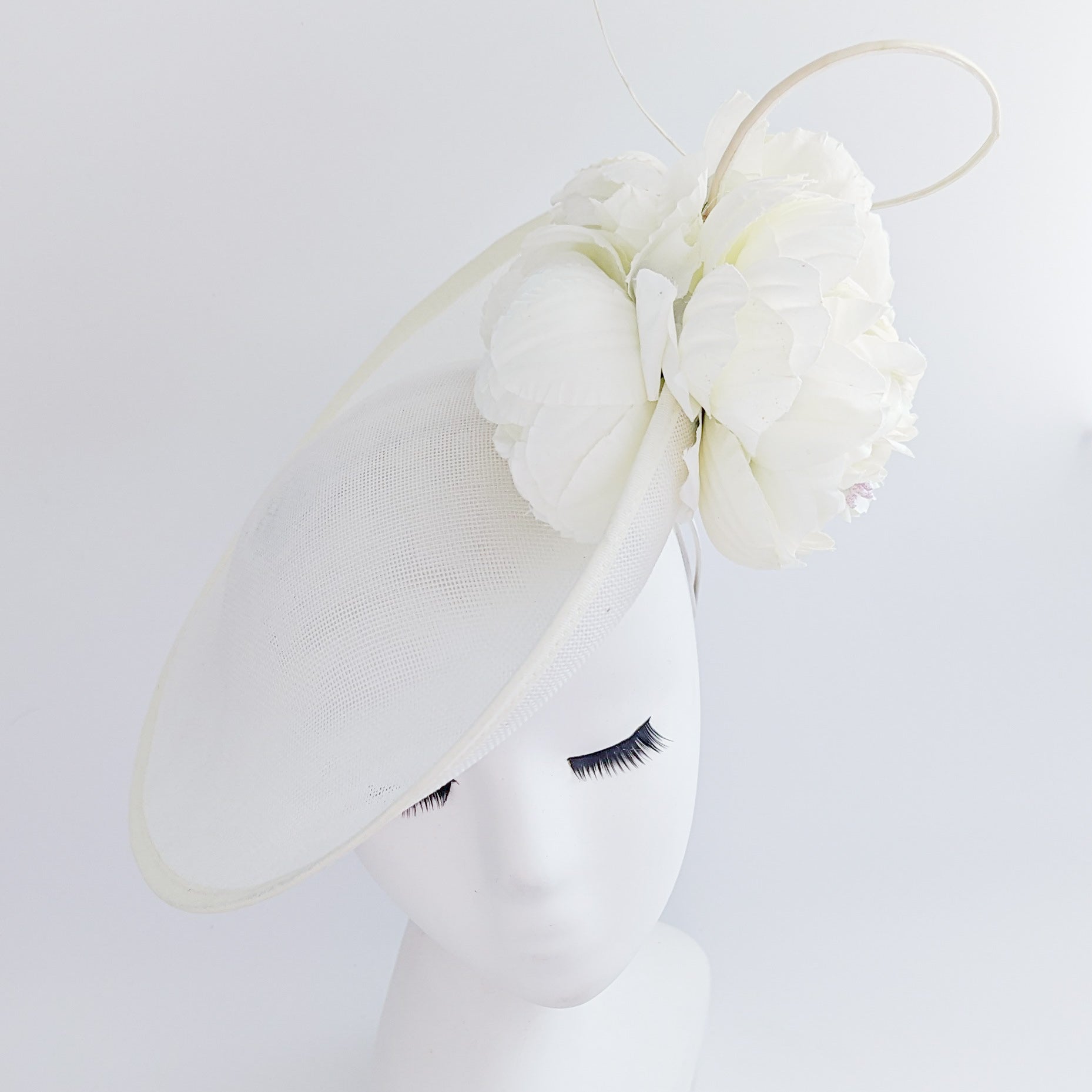 Cream large flower saucer disc fascinator hat Cream large flower saucer disc fascinator hat
