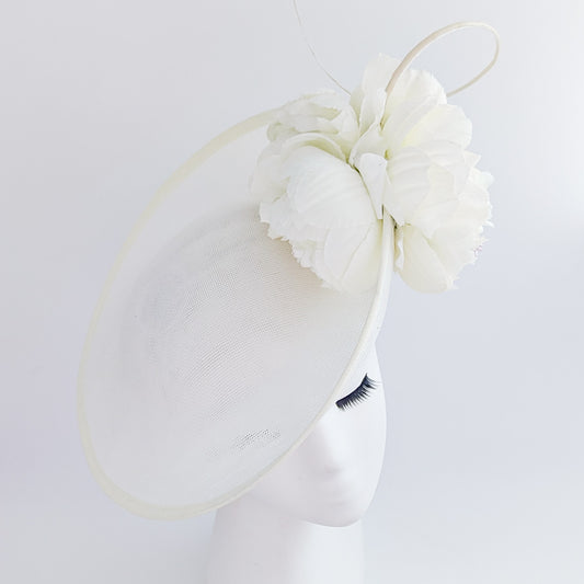 Cream large flower saucer disc fascinator hat