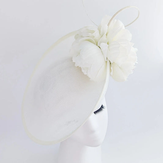 Cream large flower saucer disc fascinator hat House of Hats