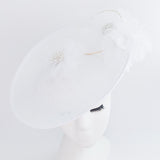 White large flower saucer disc fascinator hat White large flower saucer disc fascinator hat