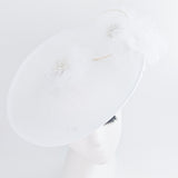 White large flower saucer disc fascinator hat