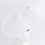 White large flower saucer disc fascinator hat White large flower saucer disc fascinator hat