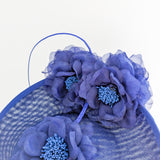 Royal cobalt blue large flower saucer disc fascinator hat