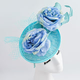 Aqua sky blue flower fascinator disc saucer hat