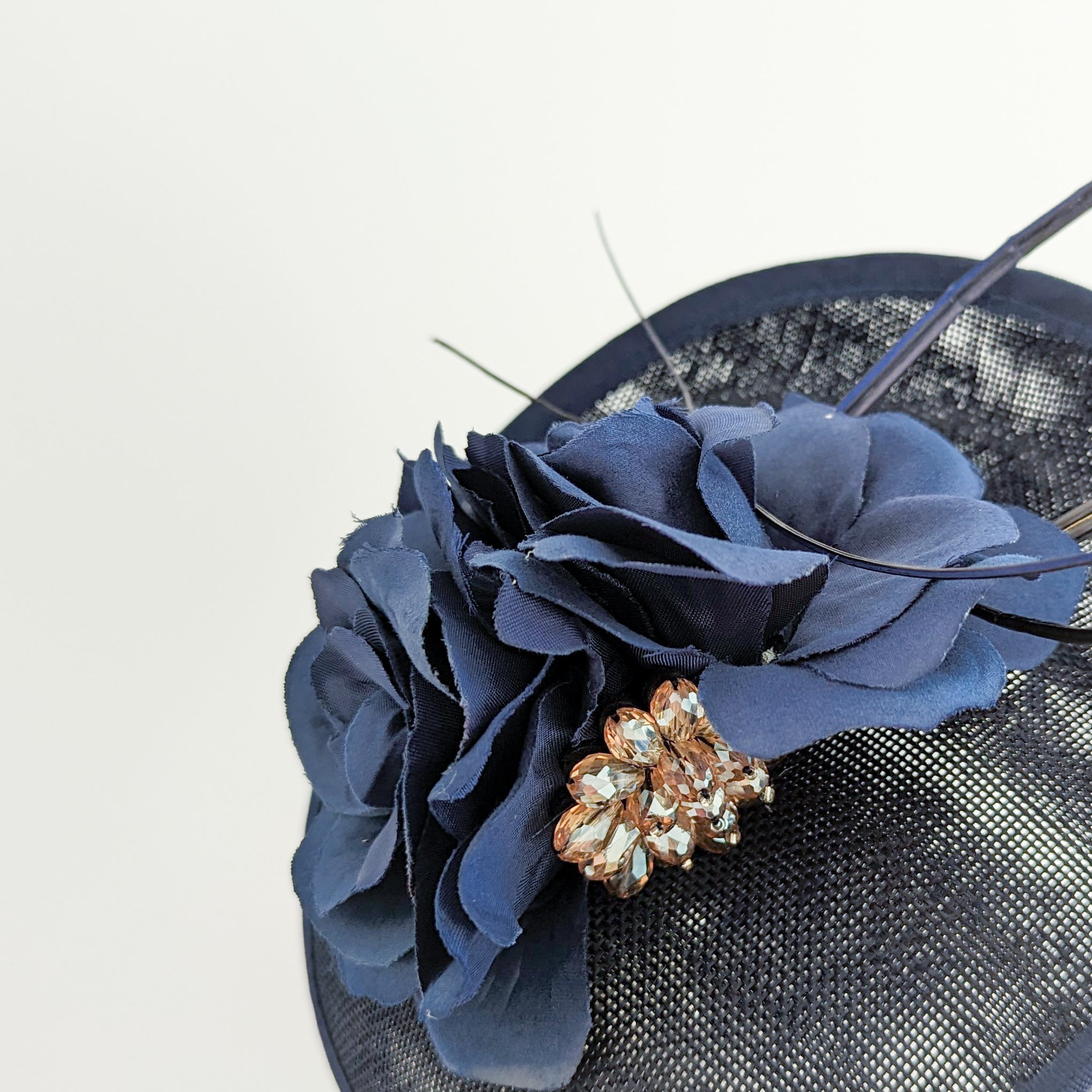 Navy blue flower disc saucer fascinator hat Navy blue flower disc saucer fascinator hat