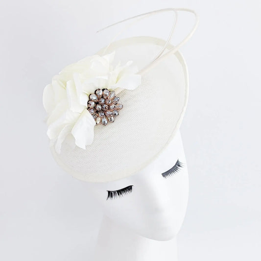 Cream flower disc saucer fascinator hat House of Hats