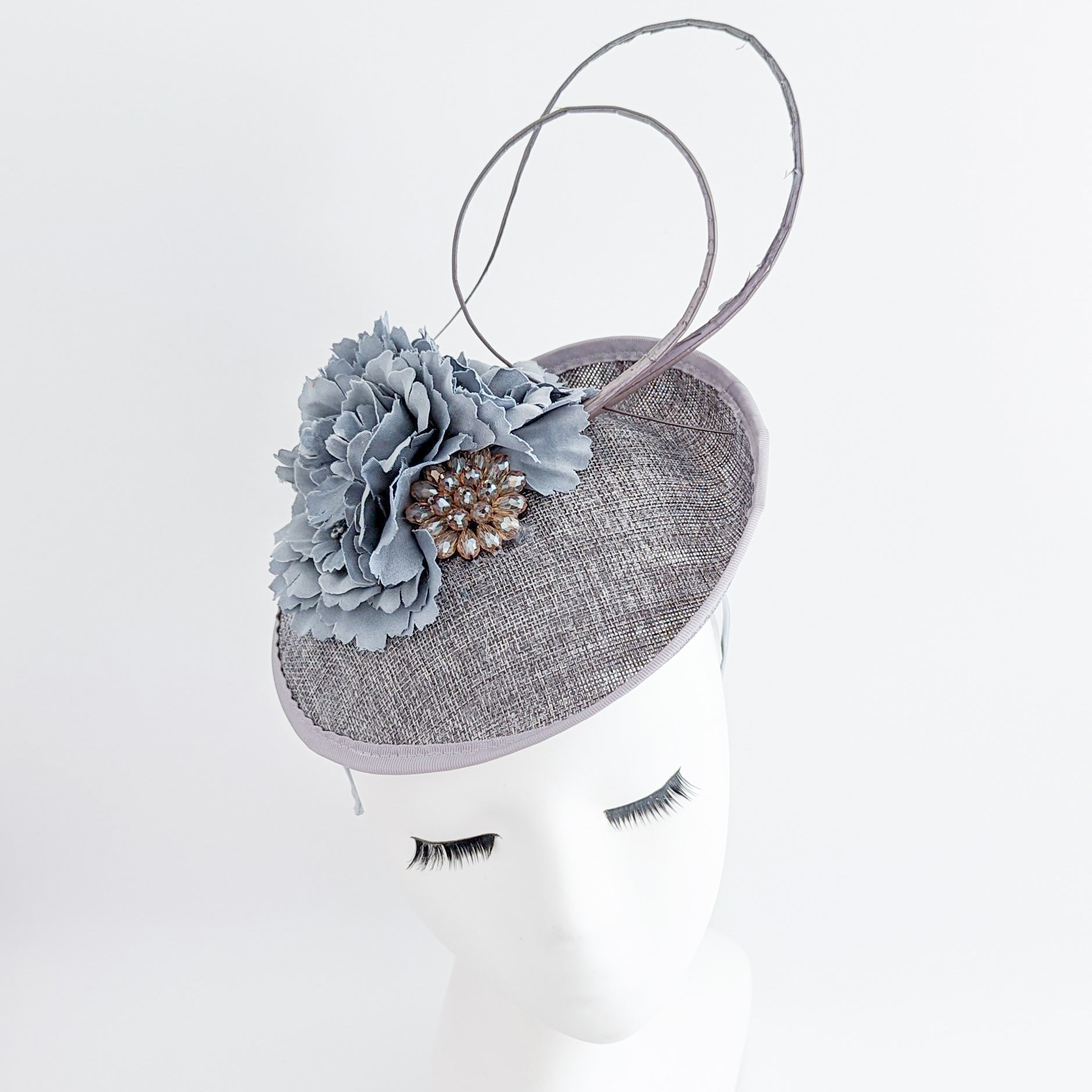 Grey flower disc saucer fascinator hat Grey flower disc saucer fascinator hat