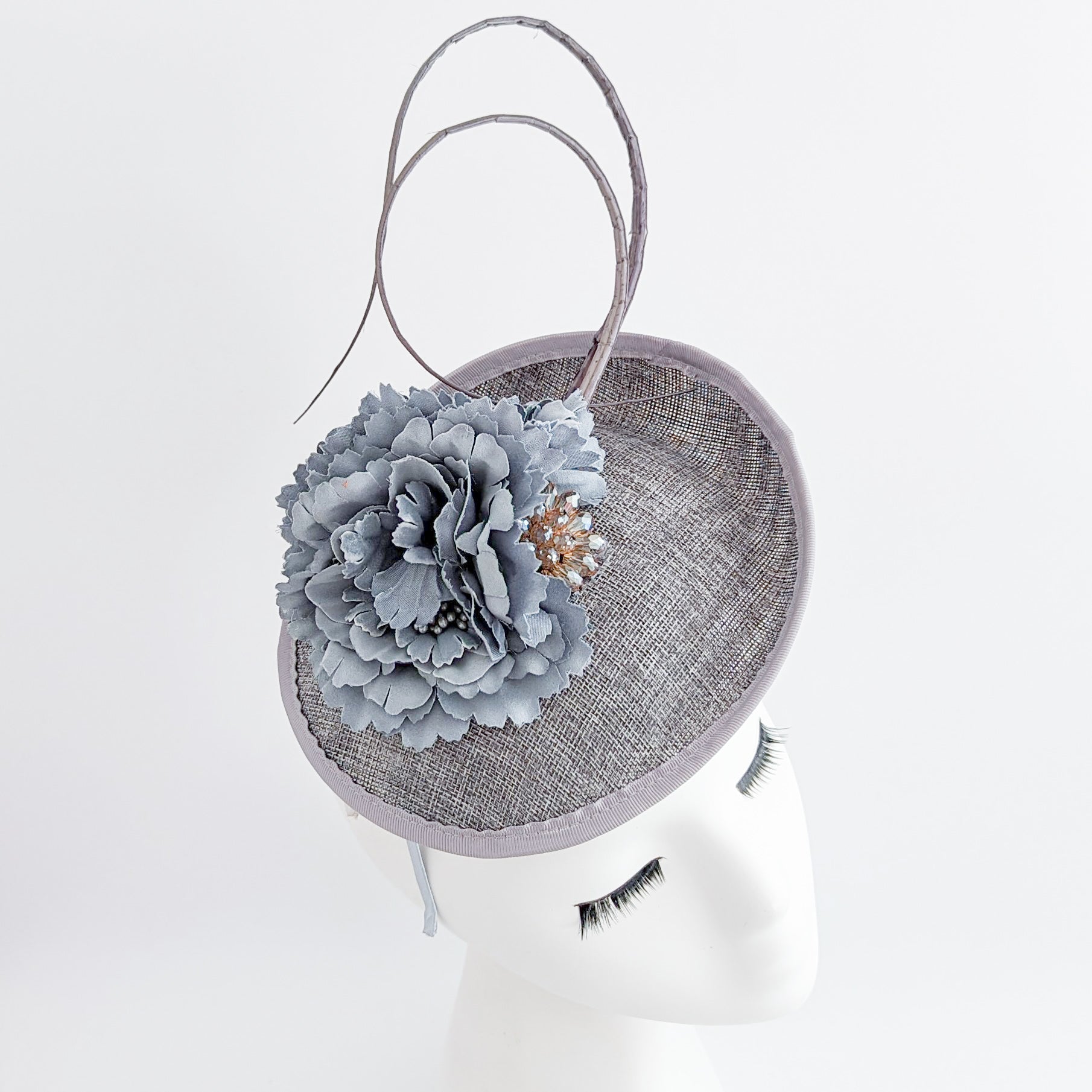 Grey flower disc saucer fascinator hat Grey flower disc saucer fascinator hat