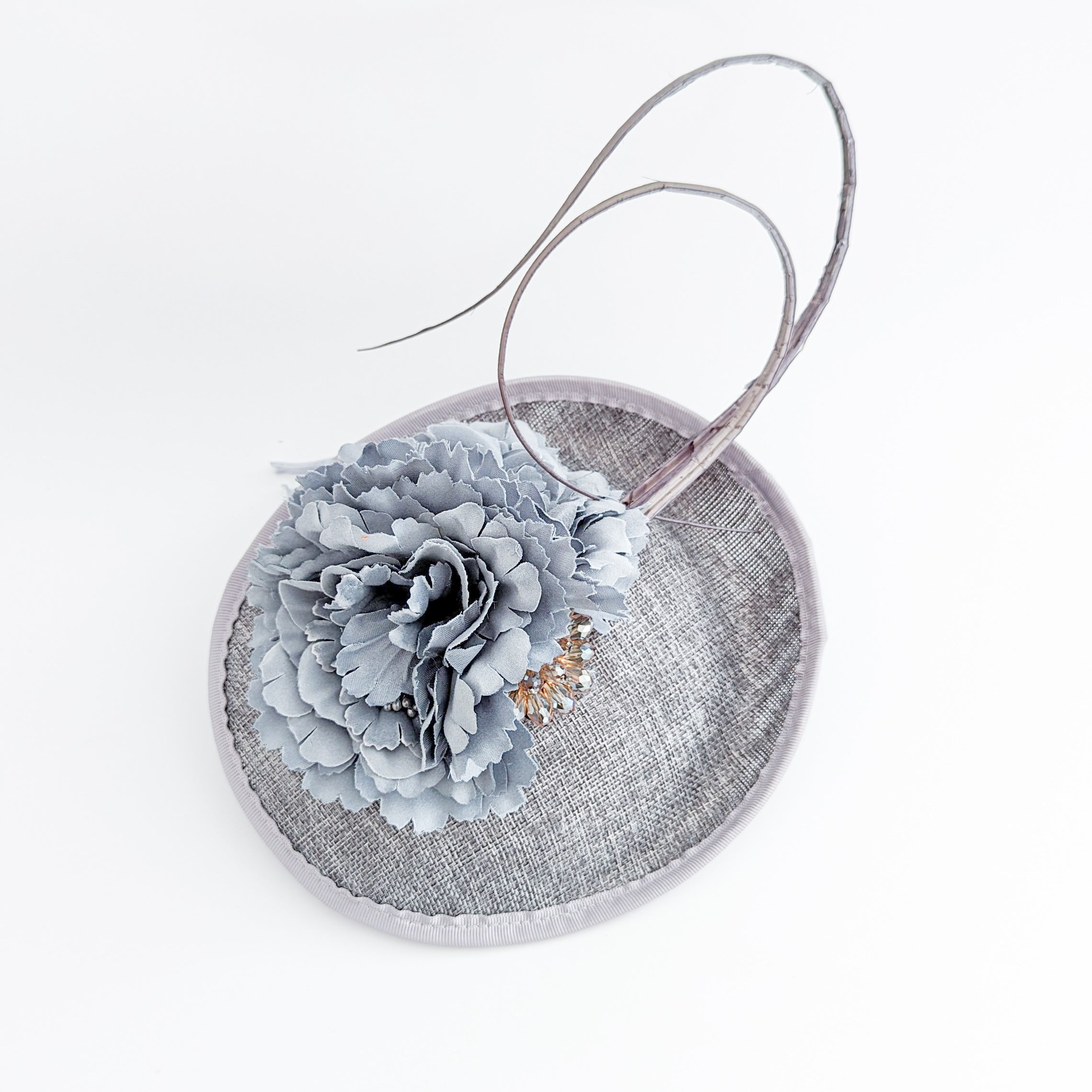 Grey flower disc saucer fascinator hat Grey flower disc saucer fascinator hat