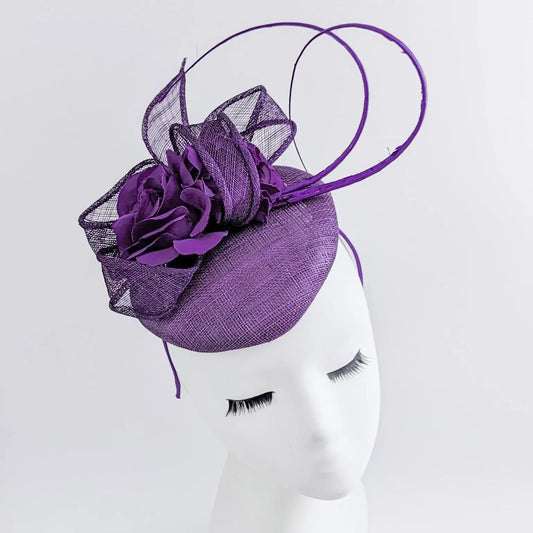 Aubergine royal purple flower fascinator hat House of Hats