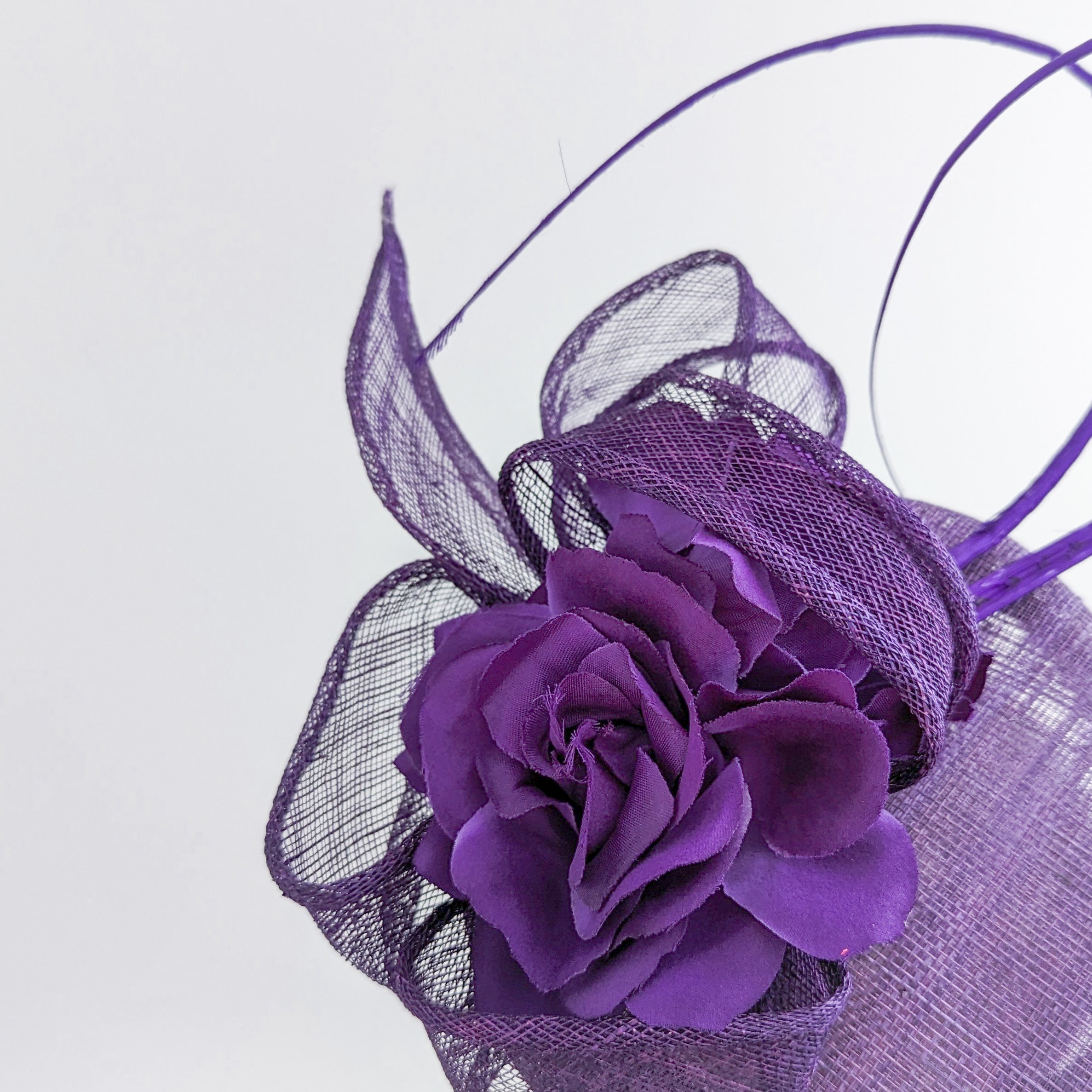 Aubergine royal purple flower fascinator hat Aubergine royal purple flower fascinator hat