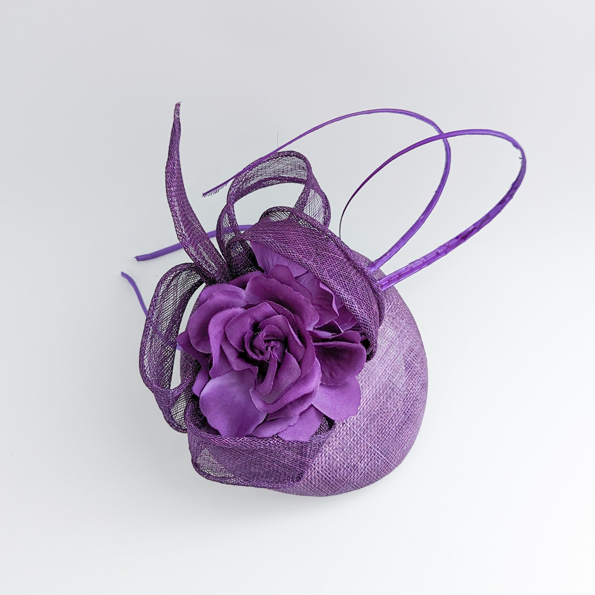 Aubergine royal purple flower fascinator hat Aubergine royal purple flower fascinator hat