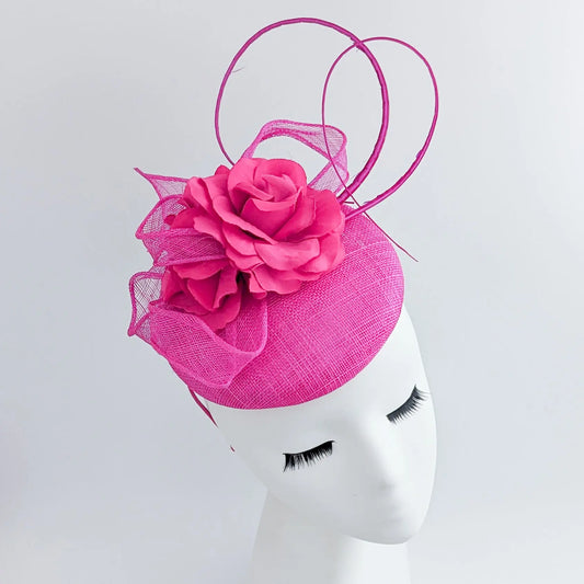 Hot pink flower fascinator hat House of Hats