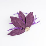 Dark plum purple feather petal fan fascinator hat