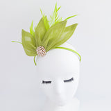 Matcha lime green feather petal fan fascinator hat