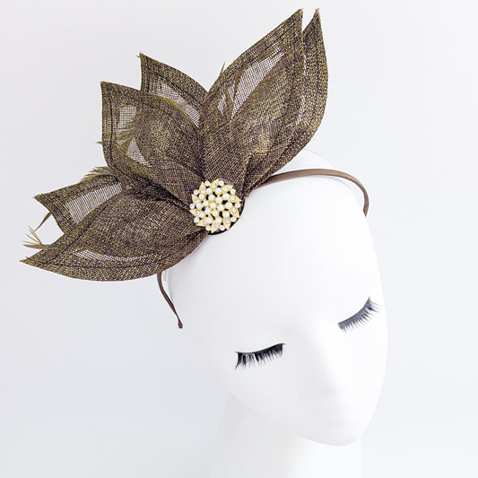 Chocolate brown feather petal fan fascinator hat