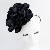 Large black satin rose fascinator hat Large black satin rose fascinator hat