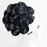 Large black satin rose fascinator hat