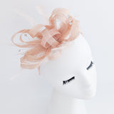 Light peach pink crystal feather fascinator hat