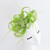 Lime green crystal feather fascinator hat