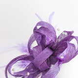 Royal purple crystal feather fascinator hat