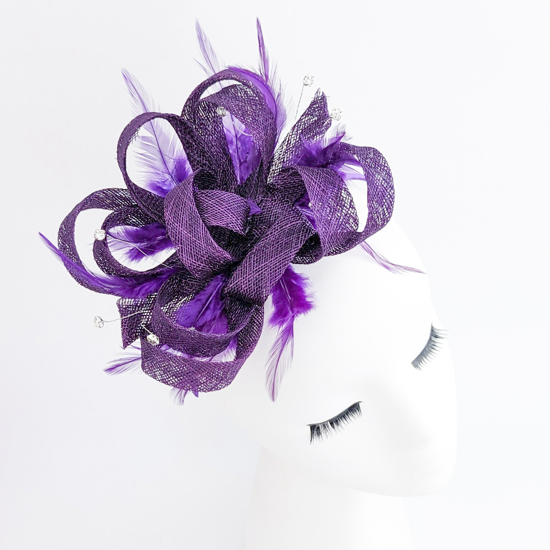 Aubergine cadbury purple crystal feather fascinator hat Aubergine cadbury purple crystal feather fascinator hat