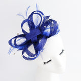 Royal cobalt blue crystal feather fascinator hat