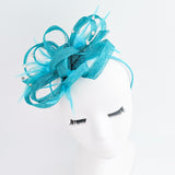 Dark aqua blue crystal feather fascinator hat