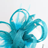Dark aqua blue crystal feather fascinator hat