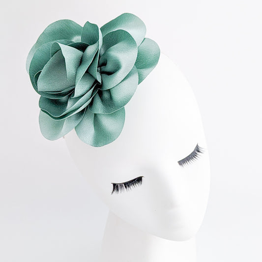 Pastel mint green satin rose fascinator hat