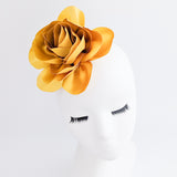 Warm gold satin rose fascinator hat
