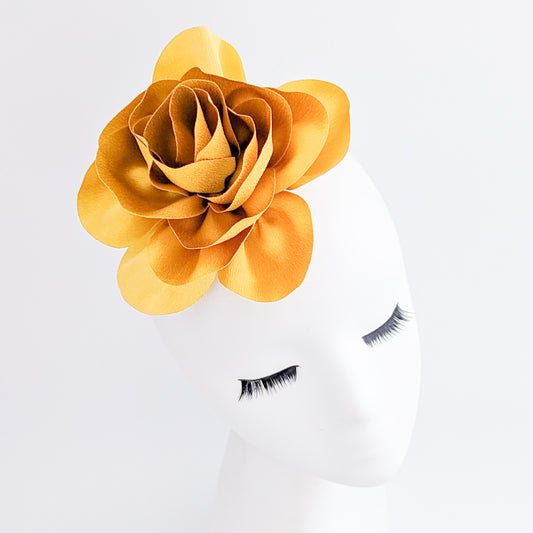 Warm gold satin rose fascinator hat