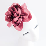 Dusty mulberry satin rose fascinator hat